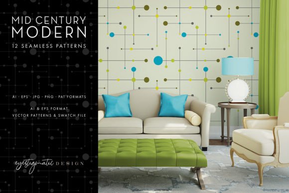 12 Mid Century Modern Patterns - Set 1: A Versatile Design Resource for Creative Projects