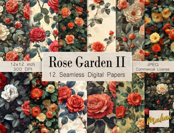 12 Victorian Rose Seamless Patterns