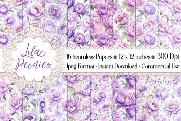 16 Seamless Pink Purple Peony Patterns