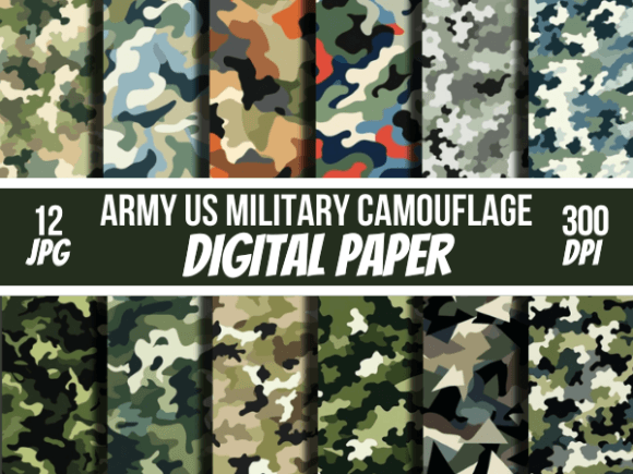Army US Military Camouflage Patterns and Seamless Digital Papers for Creative Projects