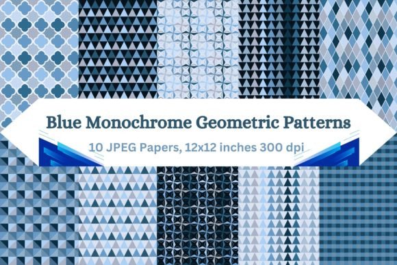 Blue Monochrome Geometric Patterns: A Versatile Design Resource for Modern Projects
