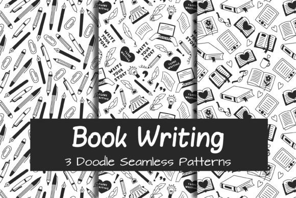Book Writing Doodle Seamless Patterns