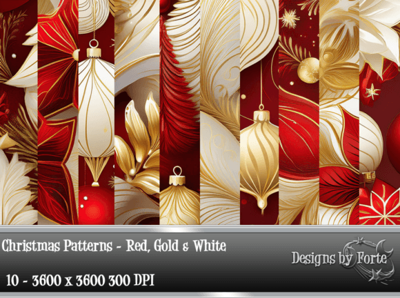 Christmas Patterns - Red, Gold White Ai Generated Textures: A Creative Resource for the Festive Season