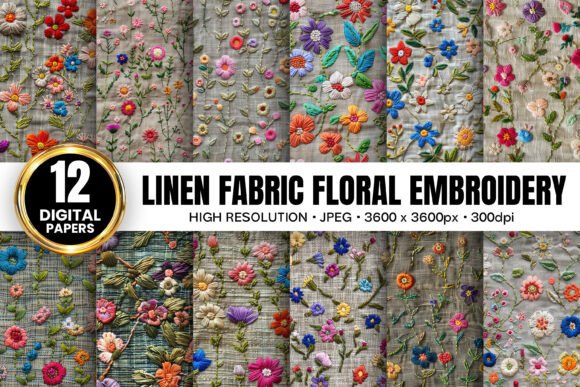 Embroidered Linen Floral Fabric Patterns