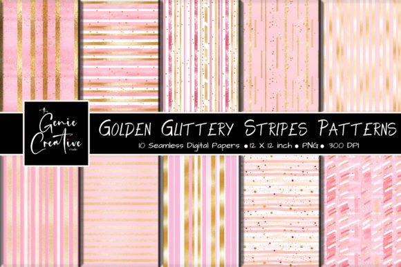 Golden Glittery Stripes Patterns Set