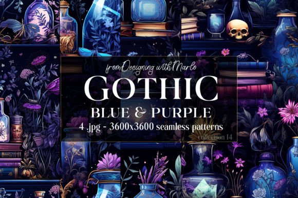 Gothic Blue Purple Seamless Patterns