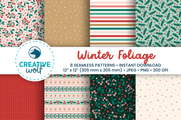 Winter Foliage Seamless Patterns