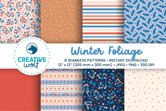 Winter Foliage Seamless Patterns - Warm